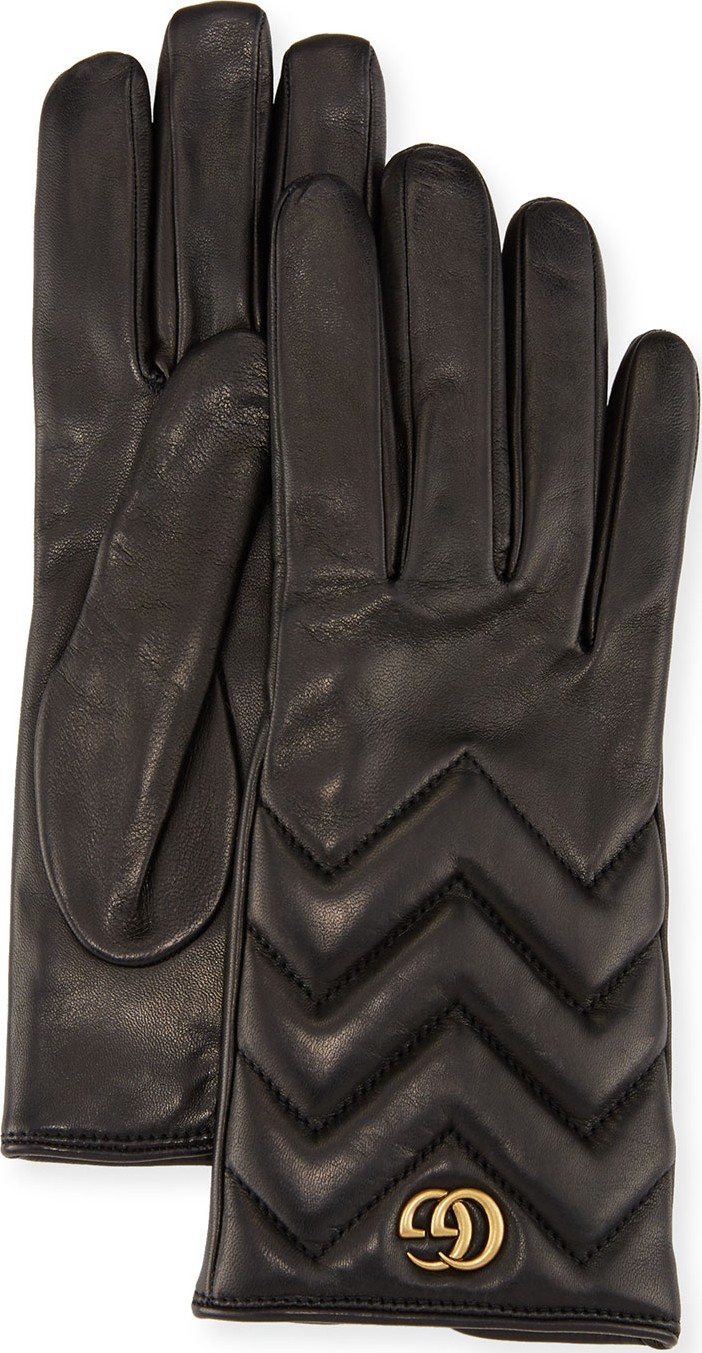 Gucci GG Marmont Chevron Leather Gloves