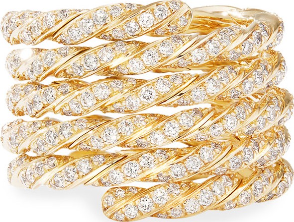David Yurman Pave Flex 18k Gold Diamond Coil Ring, Size 8