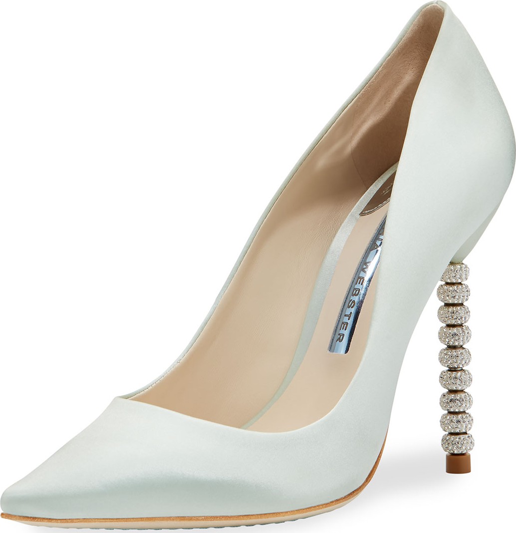 Sophia Webster Coco Satin Crystal-Heel Bridal Pumps, Ice Blue
