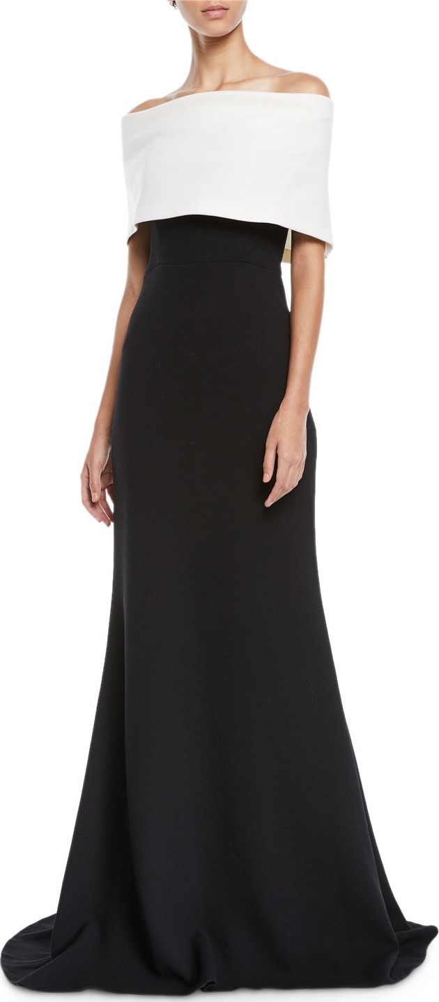 Lela Rose Off-the-Shoulder Monotone Trumpet Evening Gown