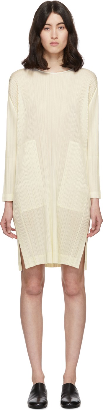 Pleats Please By Issey Miyake Off-White Pleats Side-Vent Dress