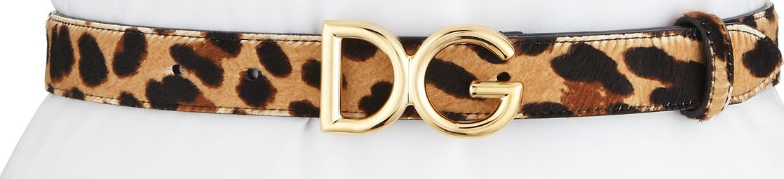 Dolce & Gabbana Leopard-Print Calf Hair Belt w/ Logo Buckle