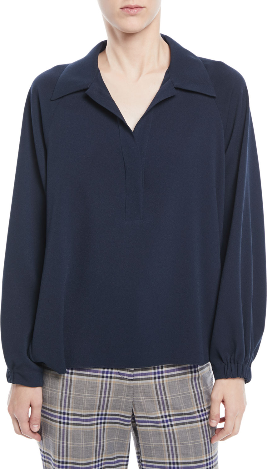 Tibi Savanna Collared Easy-Fit Crepe Polo Top