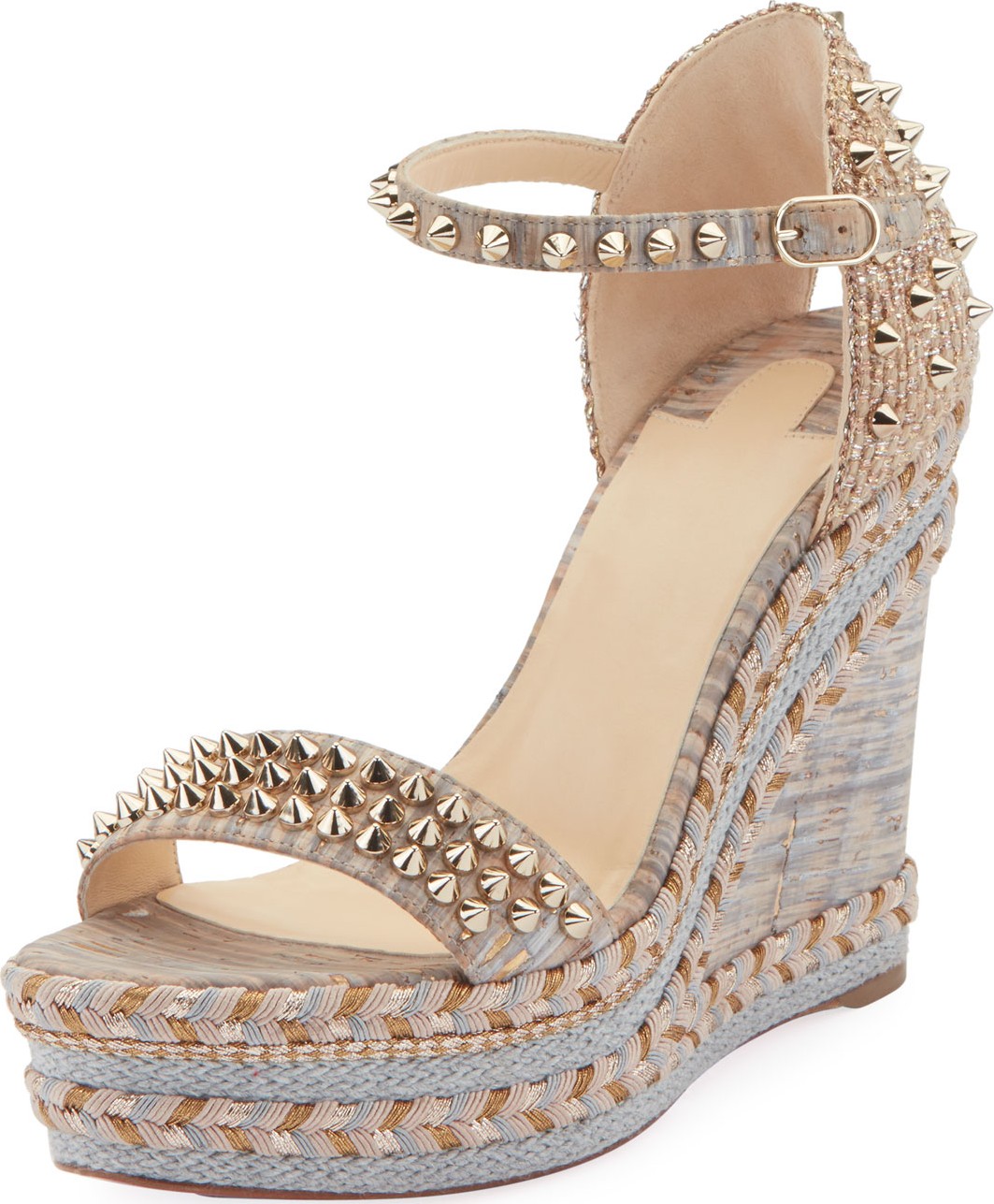 Christian Louboutin Madmonica 120mm Spiked Liege Cork Wedge Red Sole Sandals