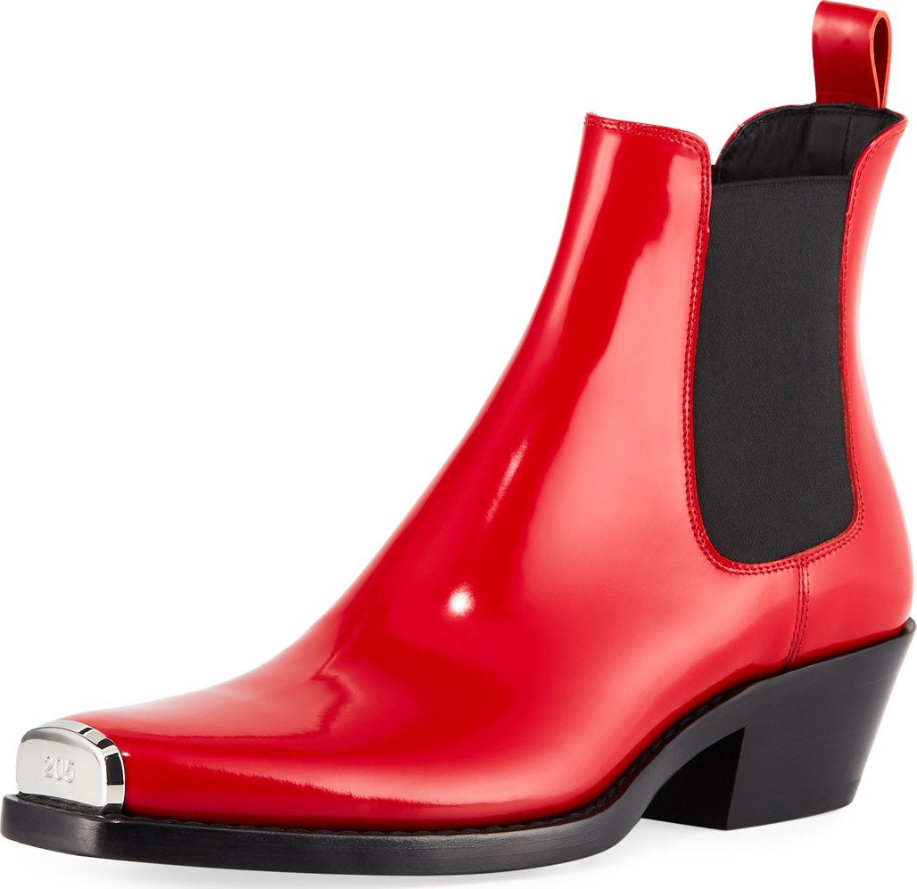 Calvin Klein 205W39NYC Men's Chris Spazzolato Leather Western Boots with Capped Toe