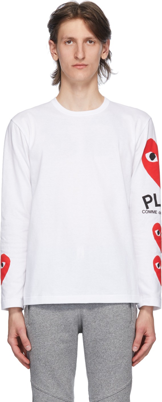 Comme Des Garcons PLAY White Multi Heart Long Sleeve T-Shirt