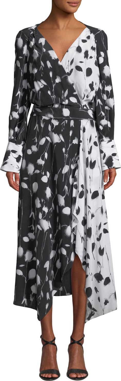Equipment Neema Long-Sleeve Abstract Floral-Print Long Wrap Dress
