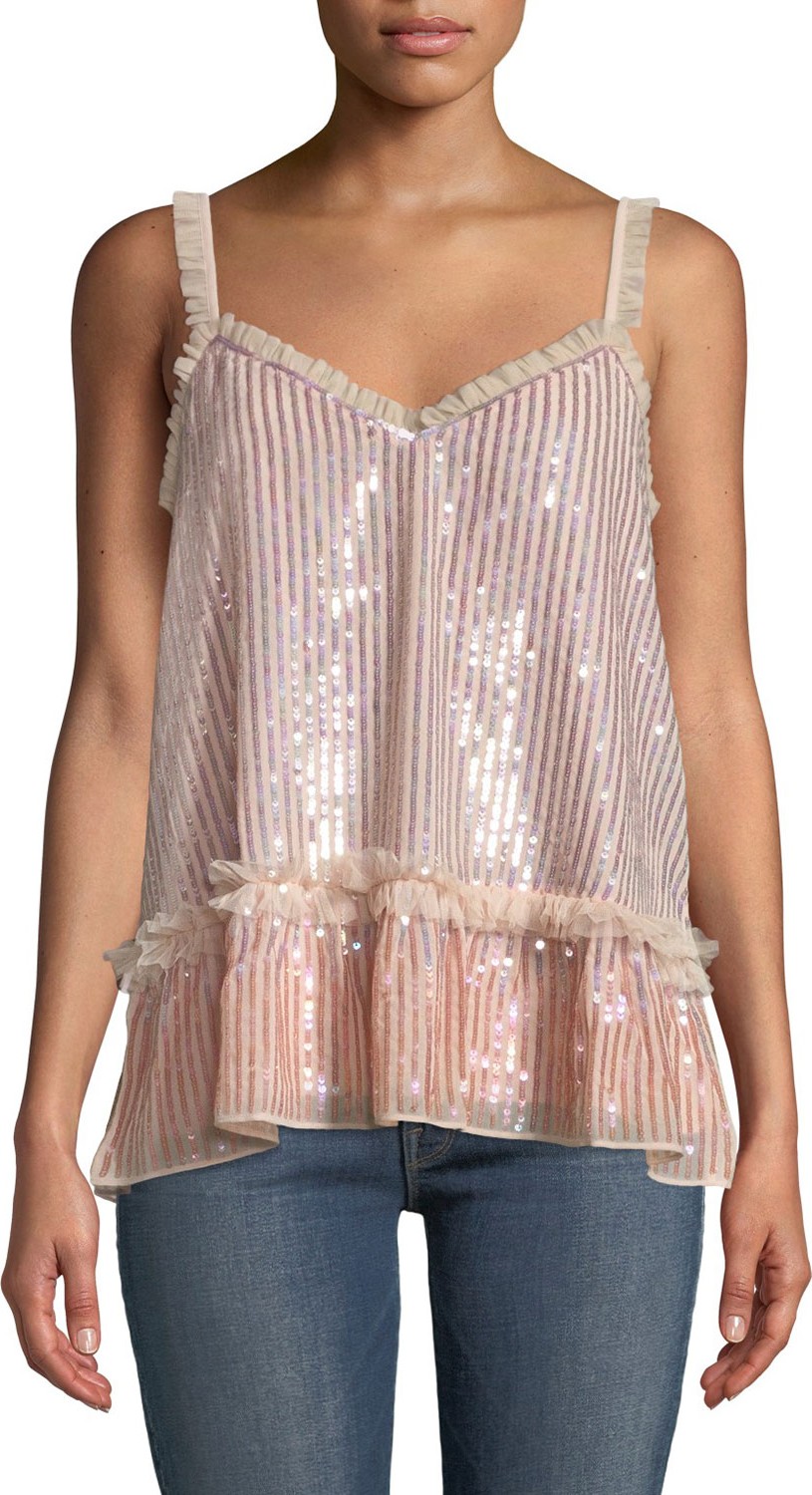 Needle & Thread Gloss Sequin Cami Top with Ruffle Trim