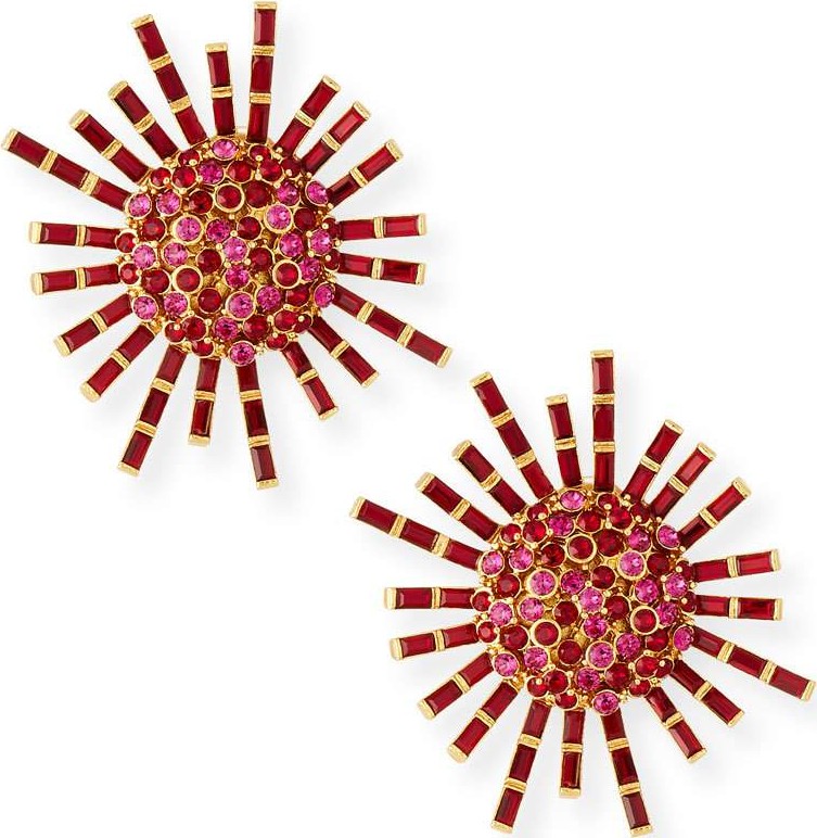 Oscar De La Renta Jeweled Flower Clip-On Earrings