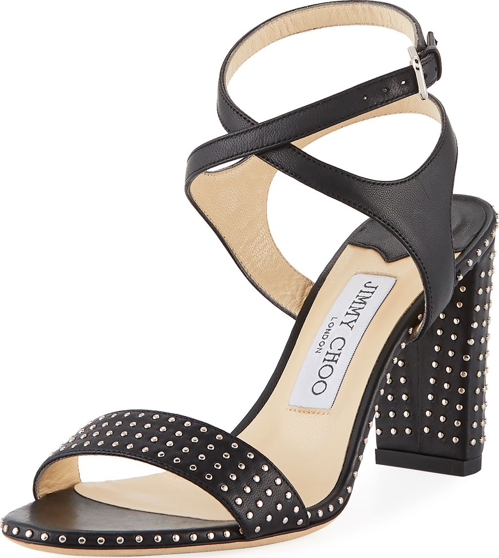 Jimmy Choo Marine Studded Leather Block-Heel Ankle-Strap Sandals