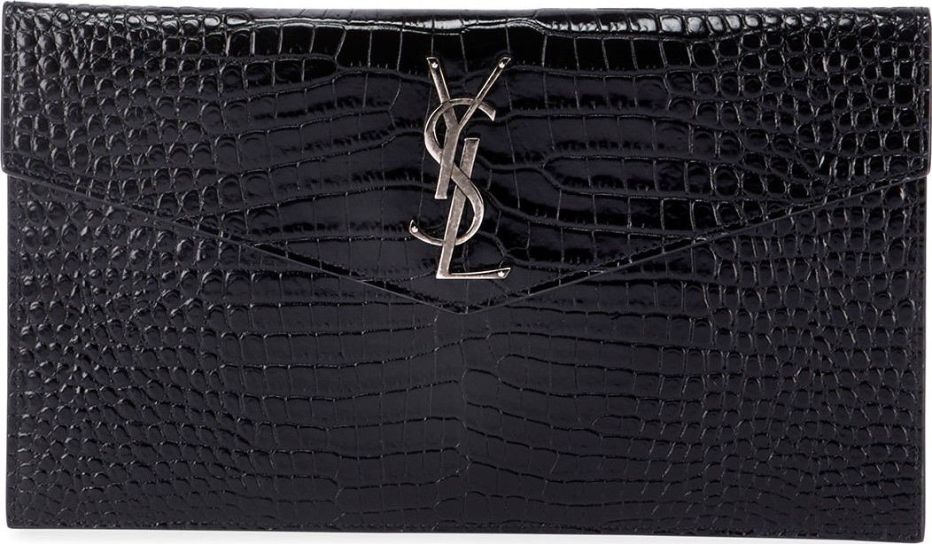Saint Laurent Uptown Crocodile-Embossed Clutch Bag