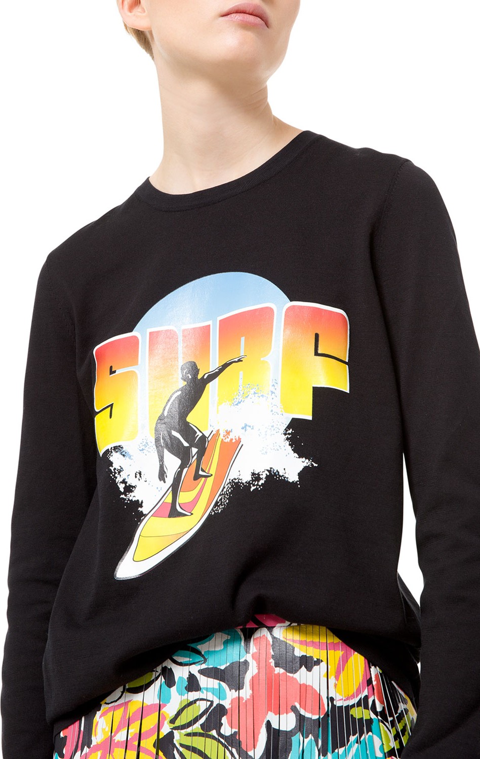 Michael Kors Collection Long-Sleeve Compact-Cotton Surf Graphic Tee