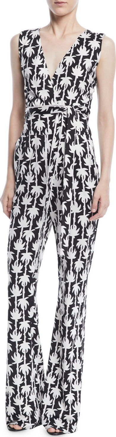 DIANE von FURSTENBERG Terria Palm-Print Wide-Leg Jumpsuit