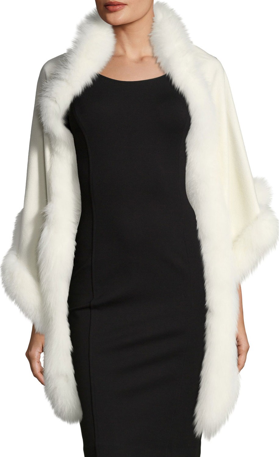 Sofia Cashmere Cashmere Triangle Fox Trim Wrap