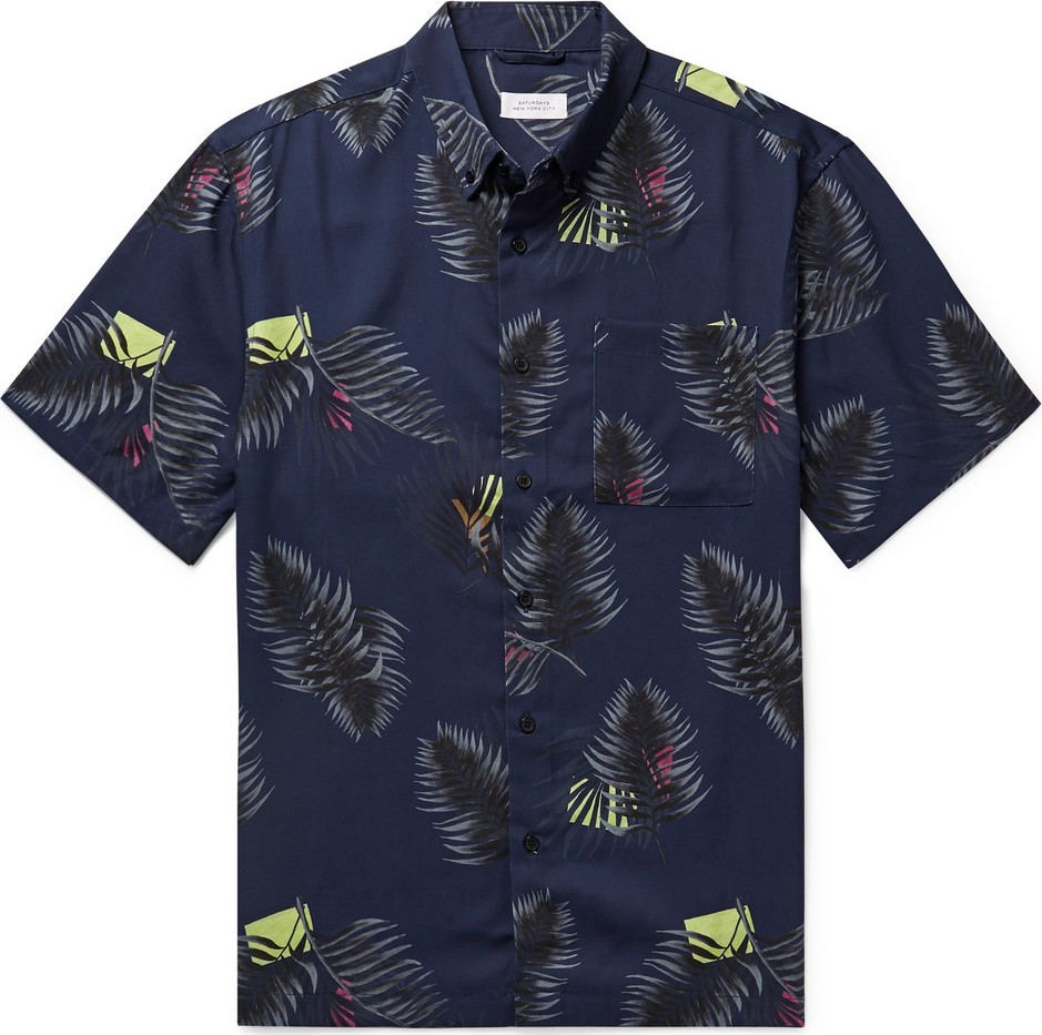 SATURDAYS NYC Button-Down Collar Printed Lyocell Shirt