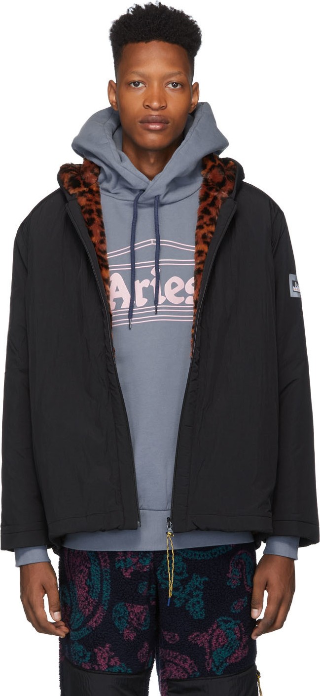 Aries Reversible Black Faux-Fur Parka Jacket