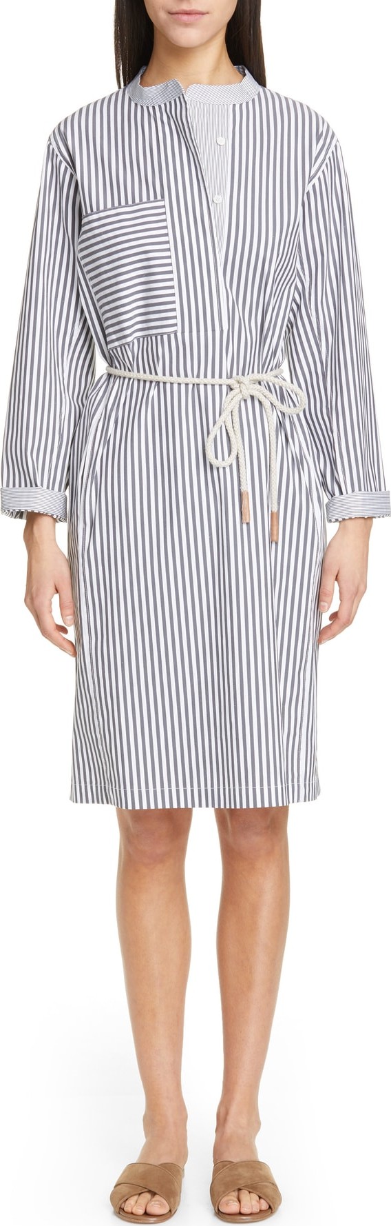 Lafayette 148 New York Rexana Stripe Long Sleeve Belted Shirtdress