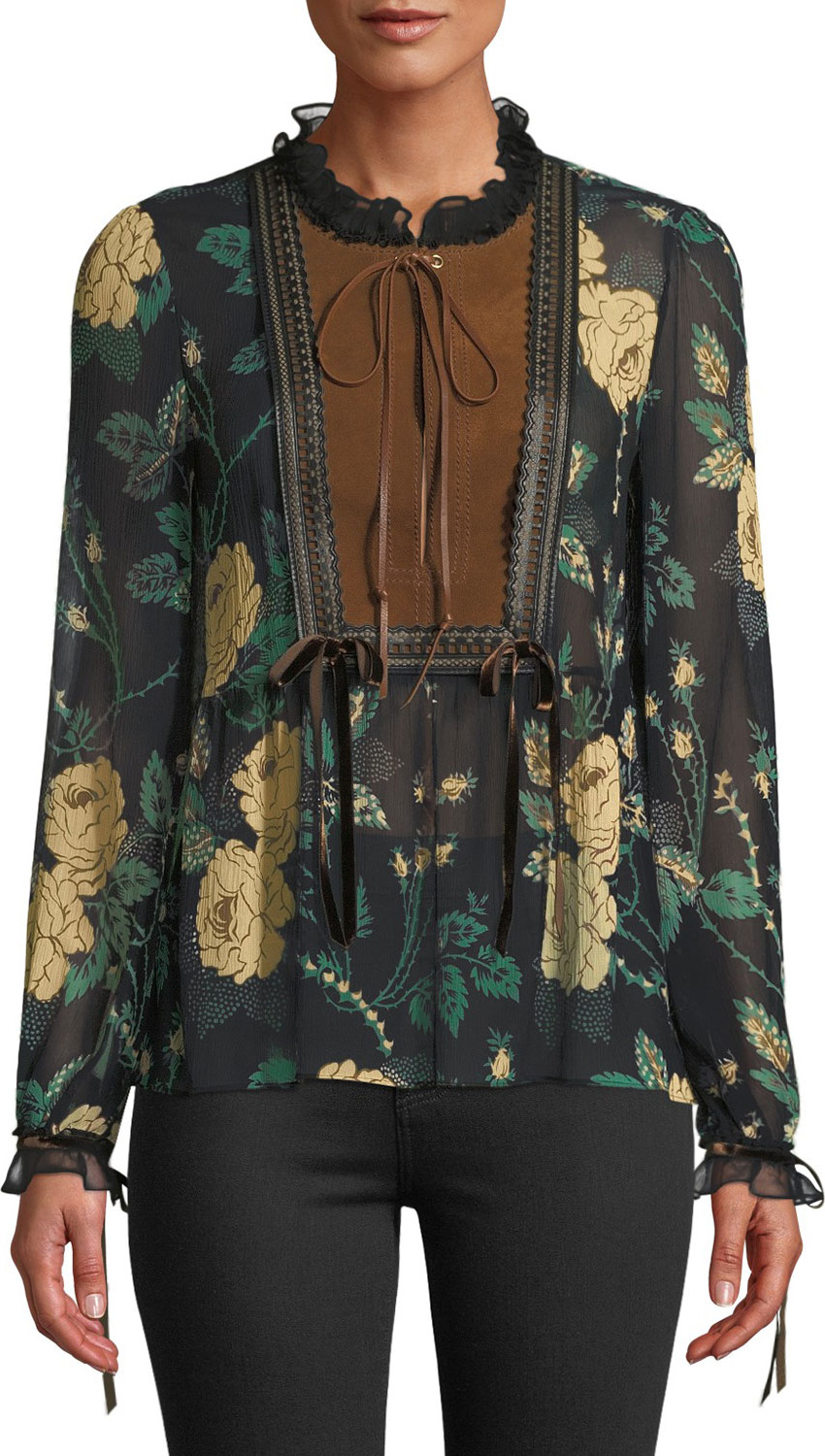 COACH Rose Print Silk Top