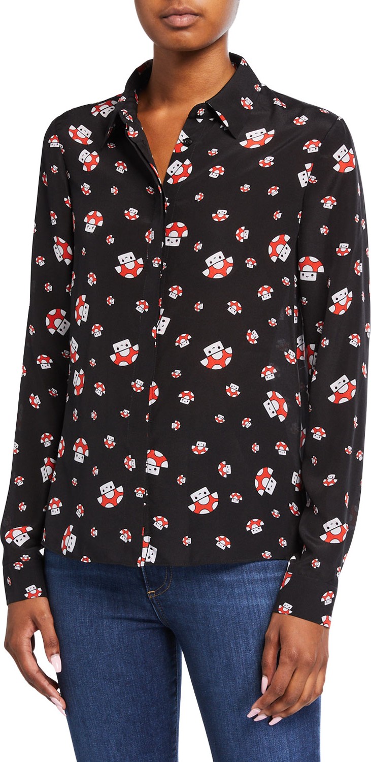 Alice + Olivia Friends With You X Alice + Olivia Willa Silk Placket Top