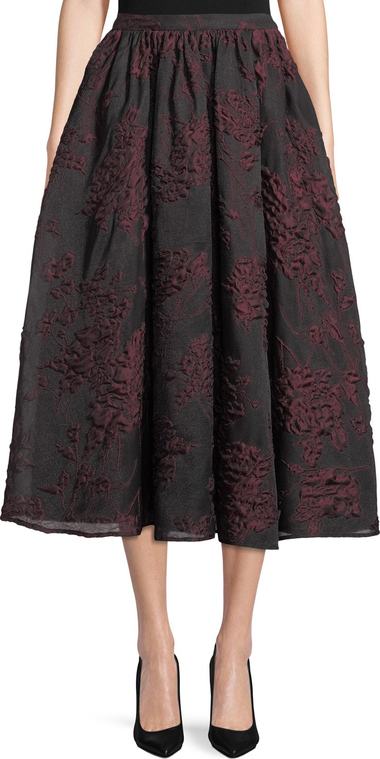 Co Floral-Jacquard A-Line Midi Skirt