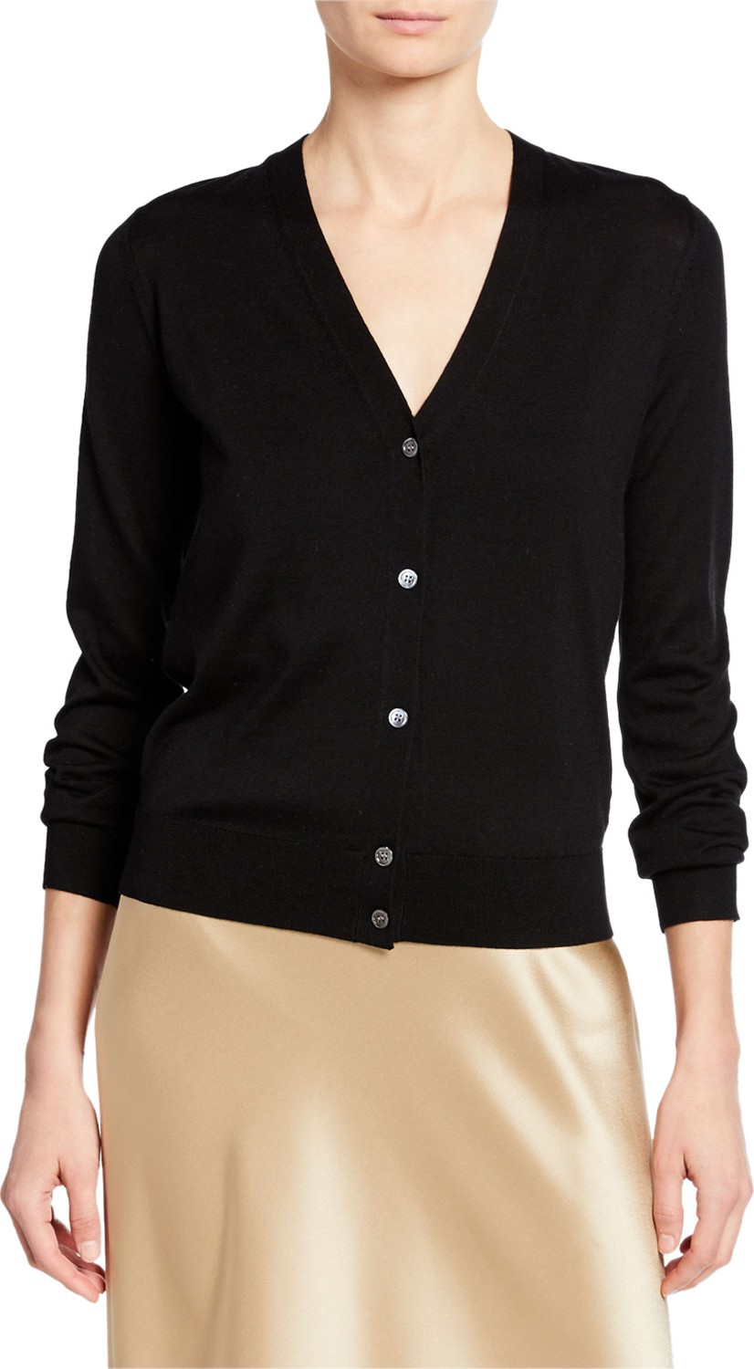 Theory V-Neck Button-Front Silk-Cotton Cardigan