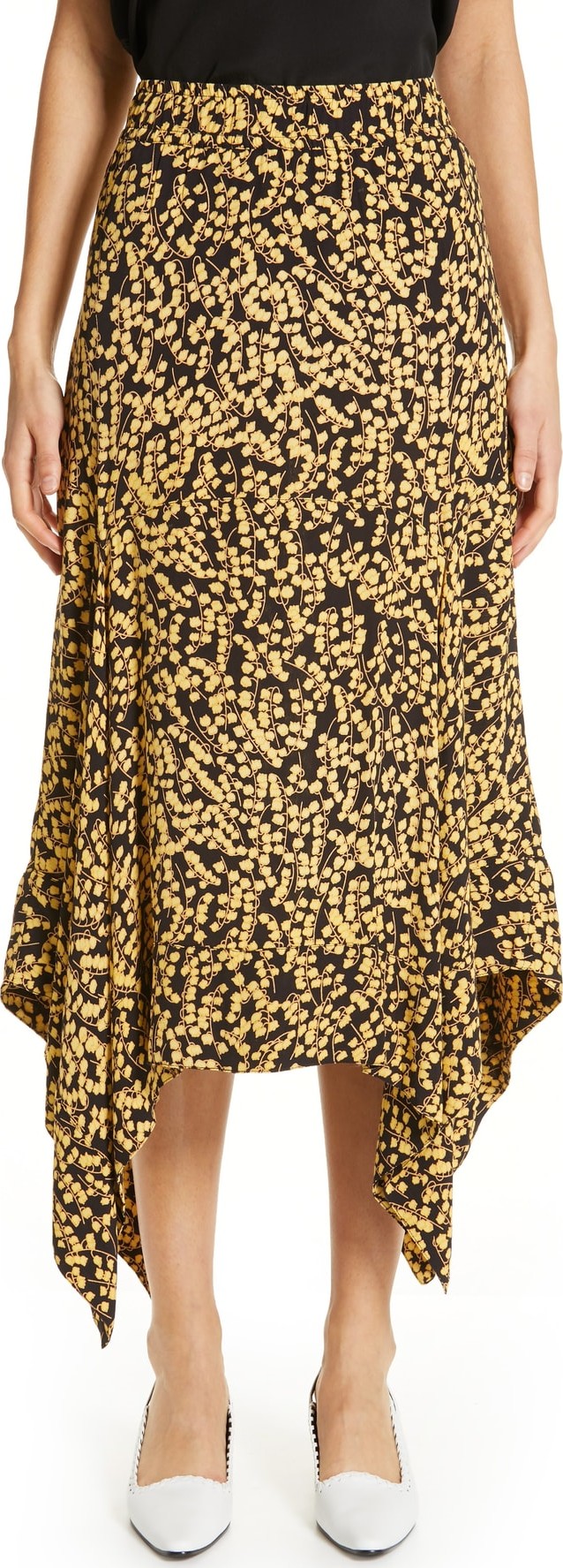Ganni Floral Print Crepe Midi Skirt