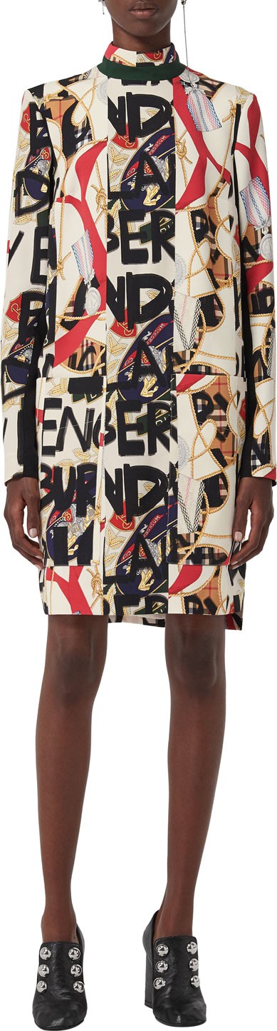 Burberry London England Zoya High-Neck Graffiti-Print Dress