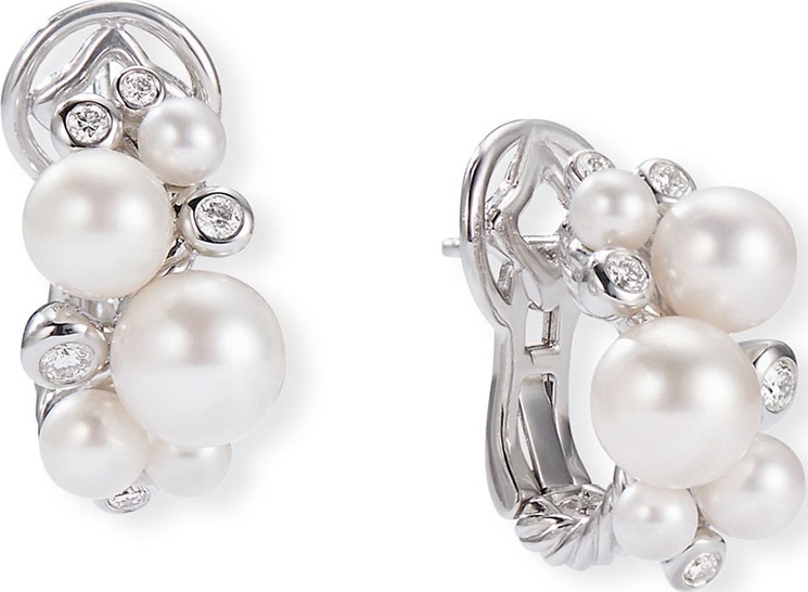 David Yurman Pearl & Diamond Cluster Huggie Earrings