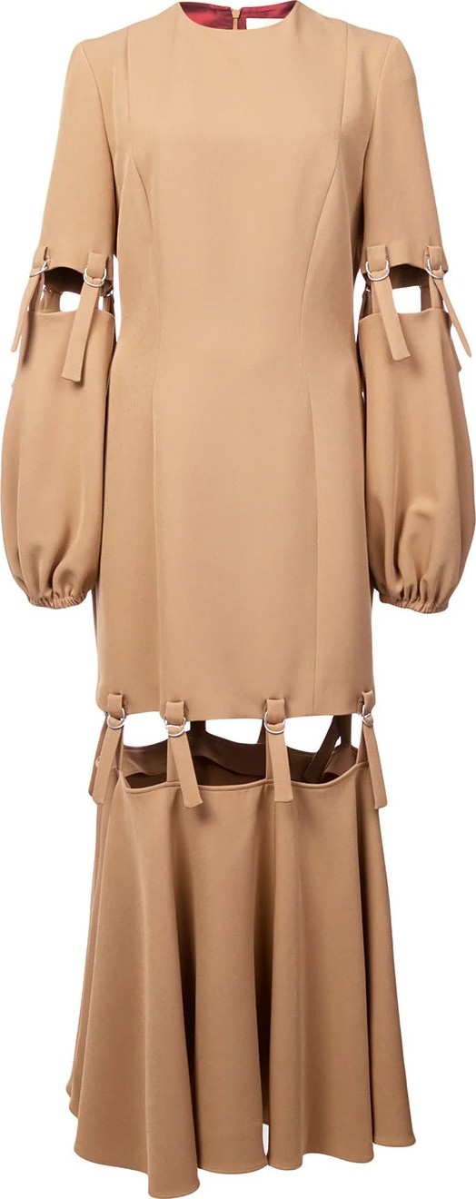 Sara Battaglia camel loop strap cut out dress