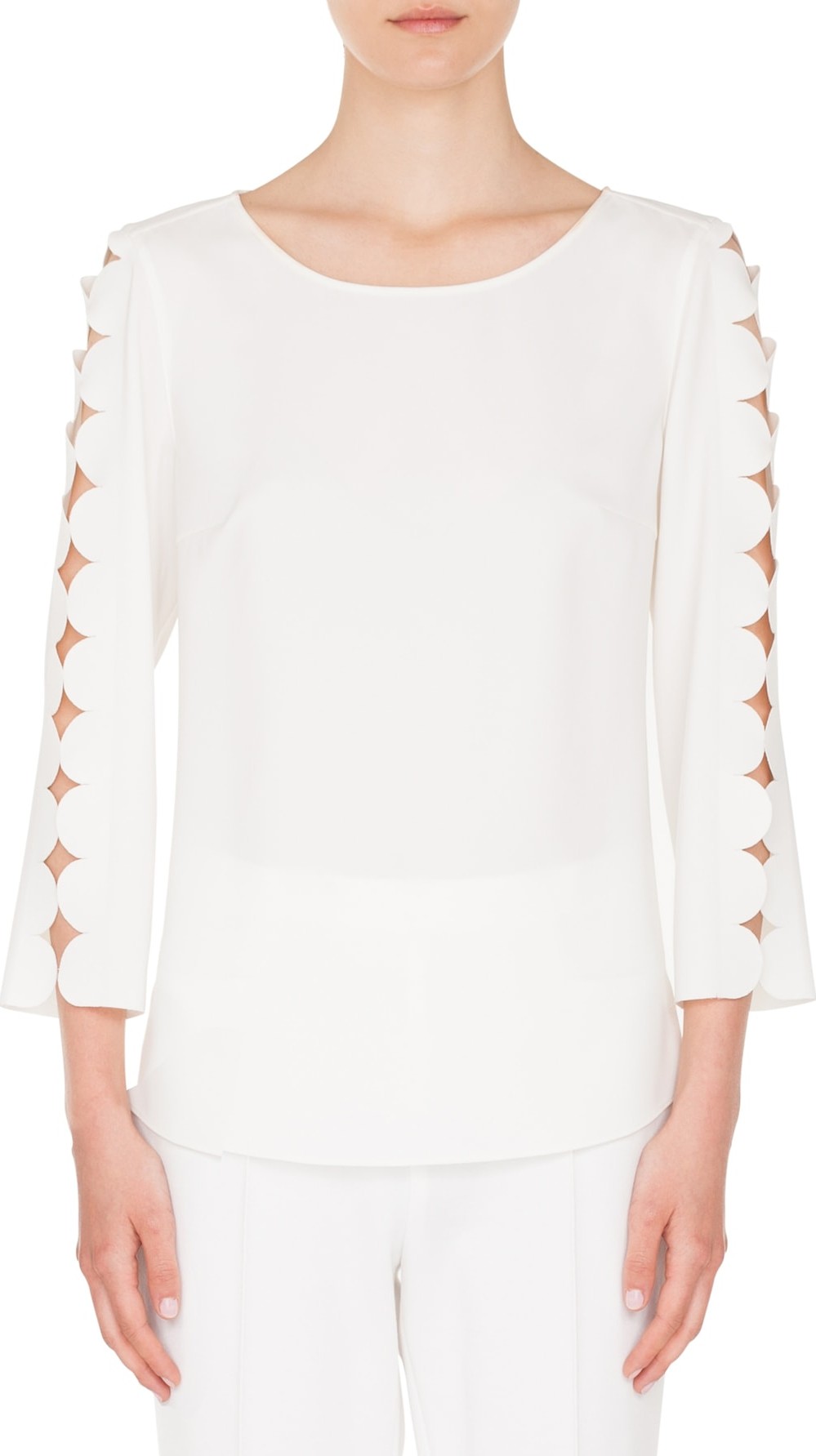 Akris Punto Scallop Cutout Sleeve Top