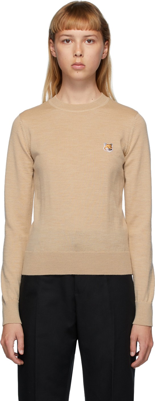 Maison Kitsune Beige Wool Fox Head Sweater