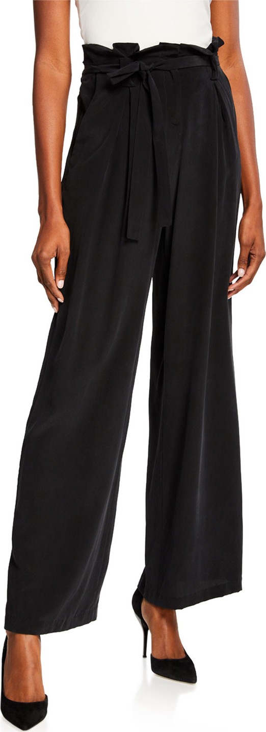 L'AGENCE Bobby Silk Wide-Leg Paperbag Pants