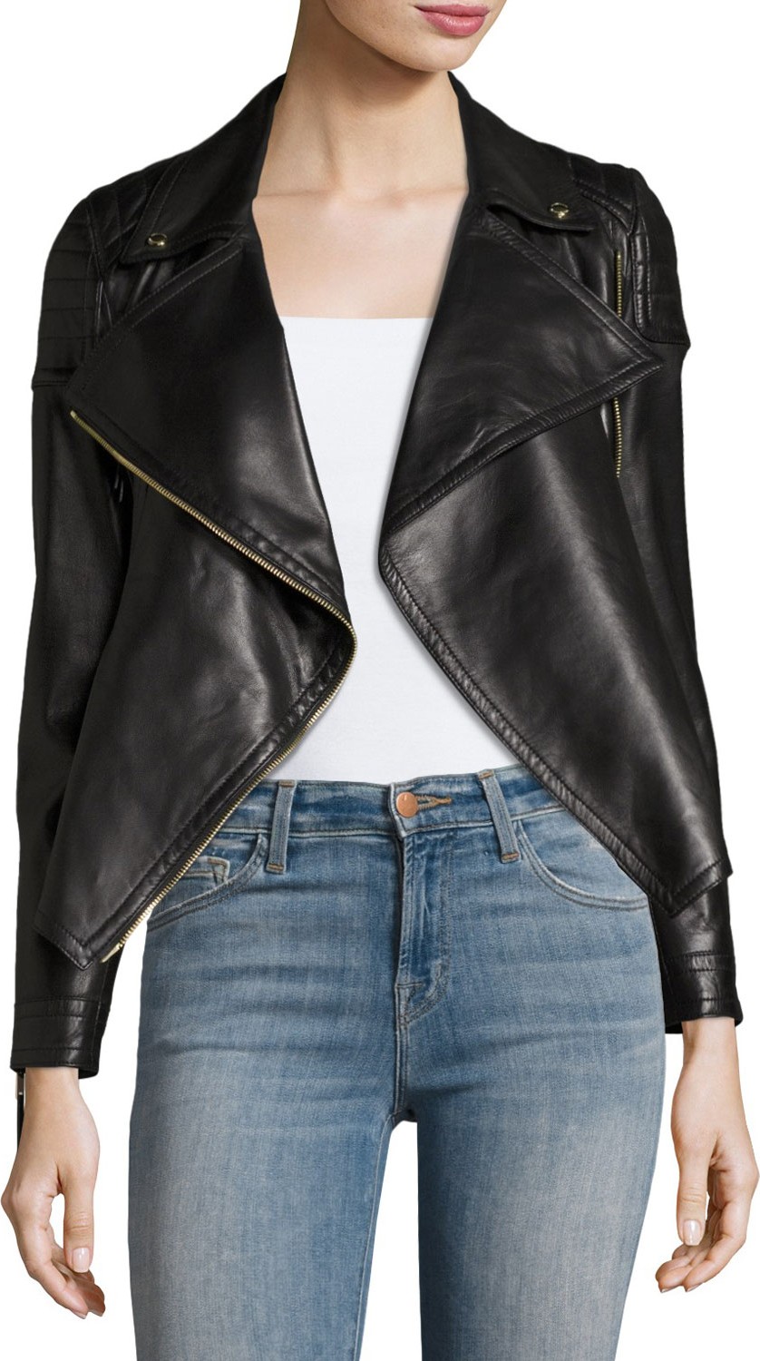 Burberry London England Lydbry Leather Biker Jacket, Black