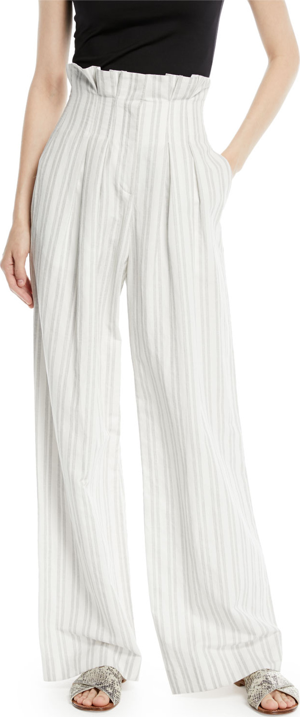 Rebecca Taylor High-Waist Striped Wide-Leg Pants