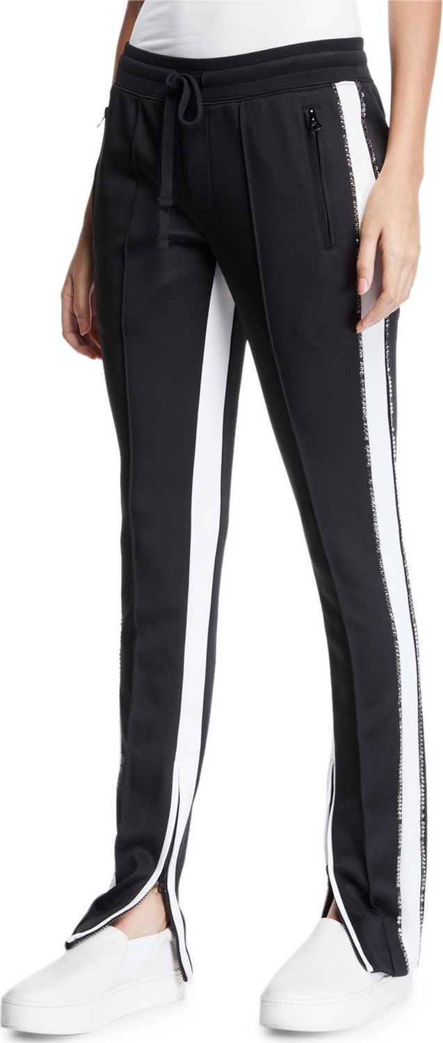 PAM & GELA Side-Stripe Cigarette Track Pants with Rhinestones
