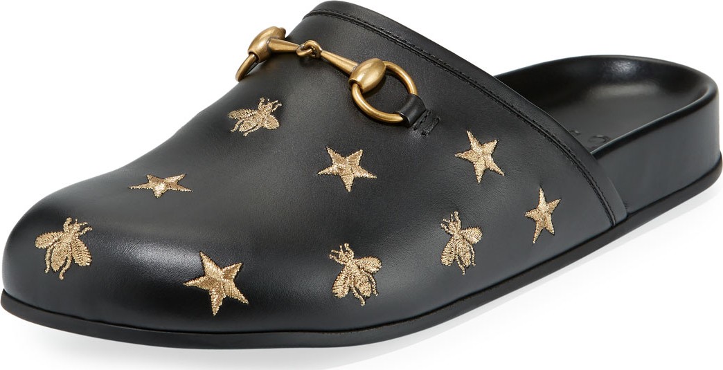 Gucci Horsebit Embroidered Leather Slipper