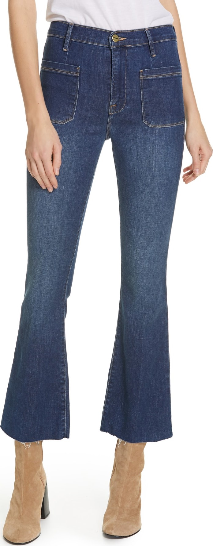 FRAME DENIM Le Bardot Patch Pocket Crop Flare Jeans