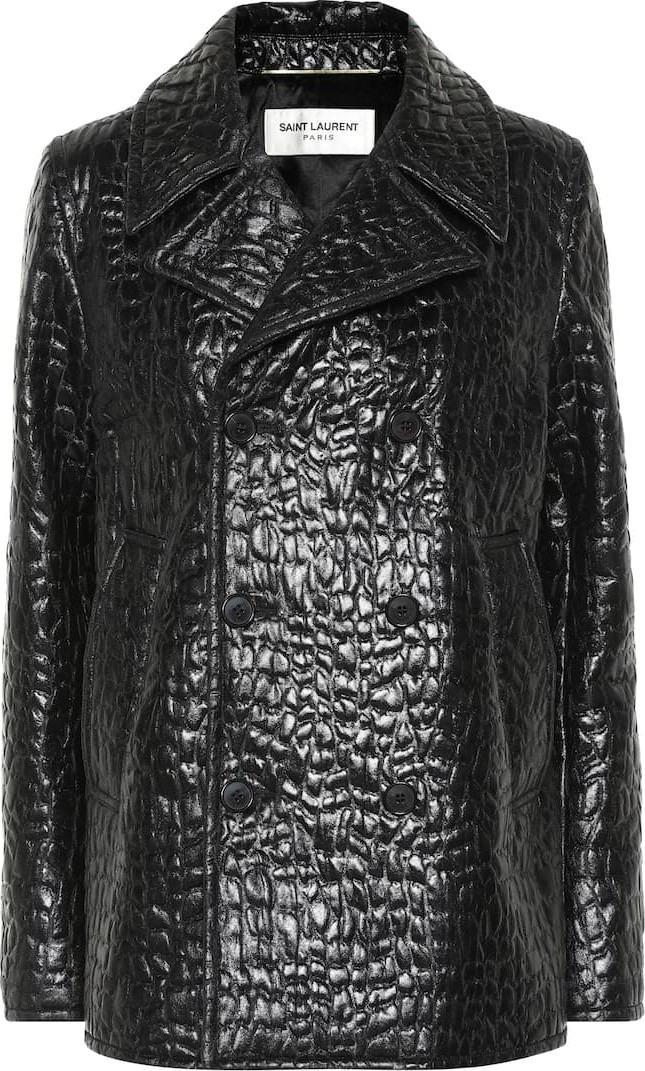 Saint Laurent Croc-effect faux leather pea coat