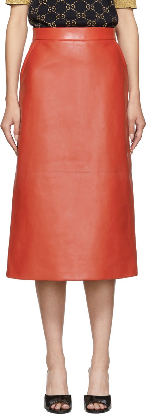 Gucci Red Lambskin Skirt