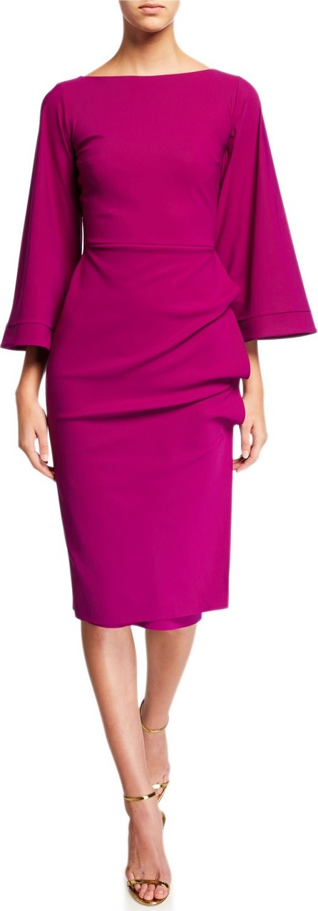 La Petite Robe di Chiara Boni Cassandre Bateau-Neck Flare-Sleeve Shirred-Skirt Dress La Petite Robe di Chiara Boni Cassandre Bateau-Neck Flare-Sleeve Shirred-Skirt Dress
