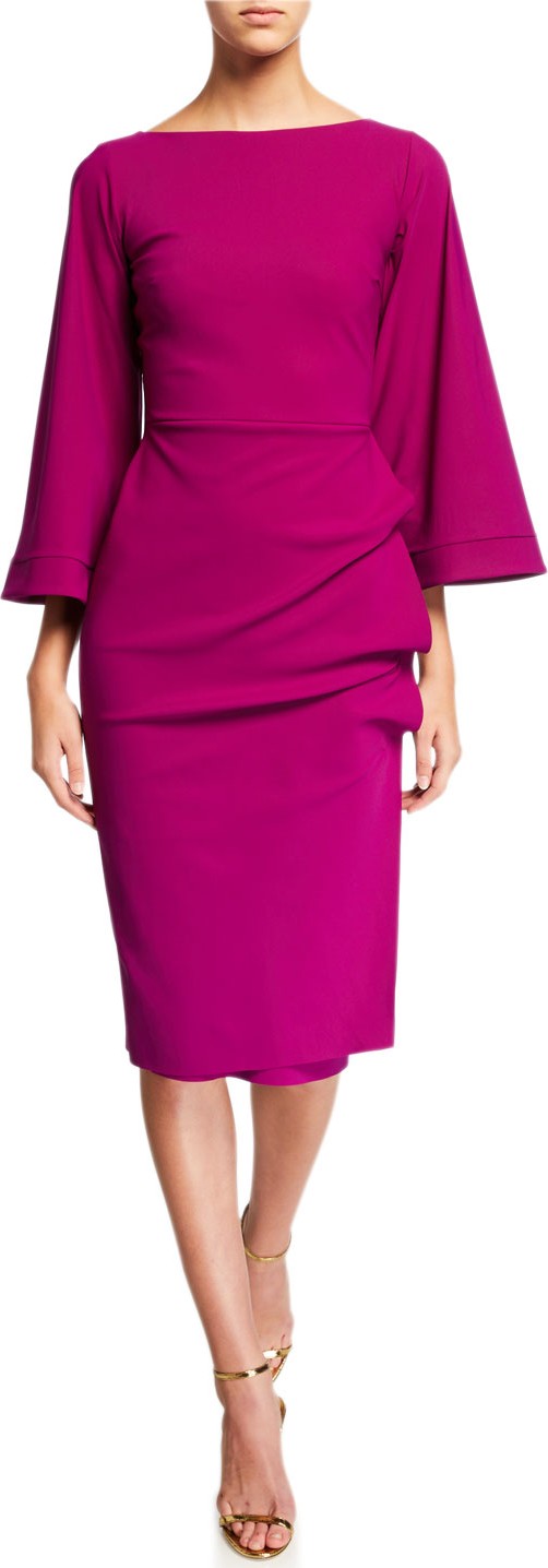 La Petite Robe di Chiara Boni Cassandre Bateau-Neck Flare-Sleeve Shirred-Skirt Dress