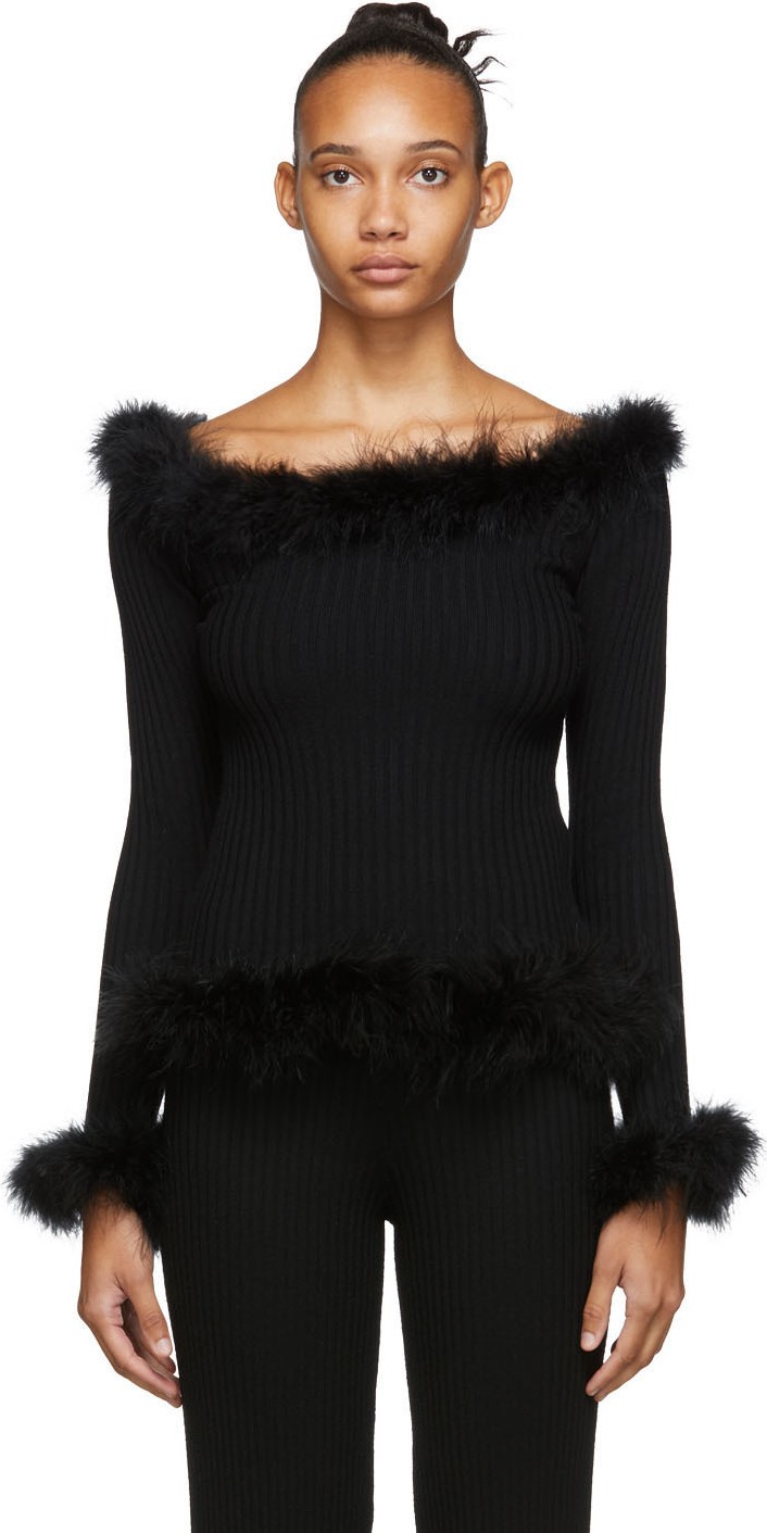 Opening Ceremony Black Feather Trim Sweater