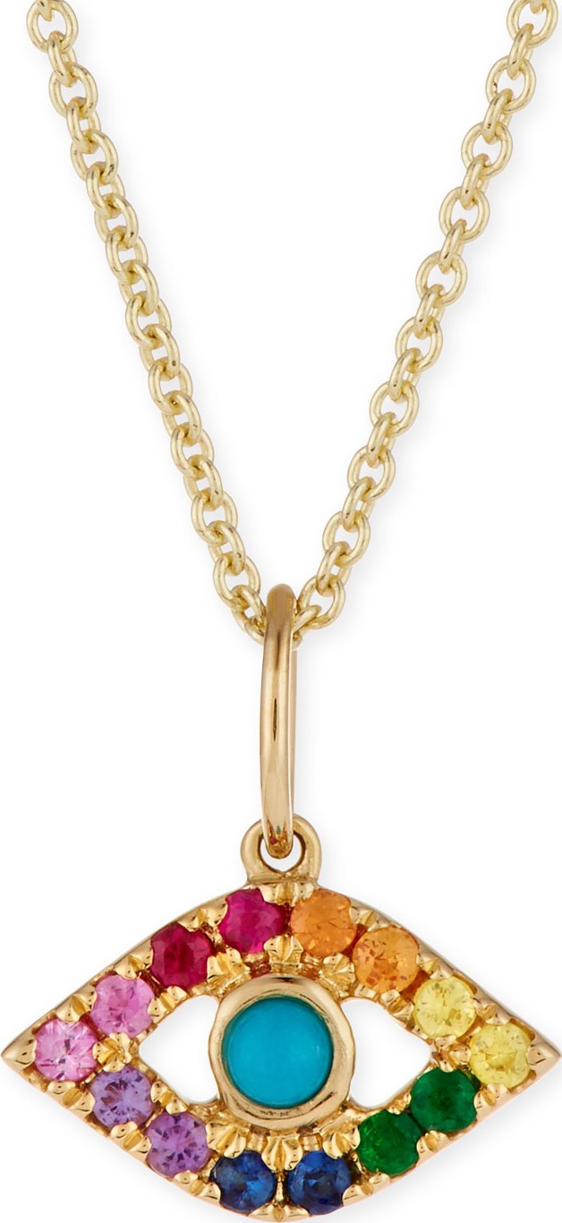 Sydney Evan 14k Small Rainbow Sapphire Evil Eye Pendant Necklace