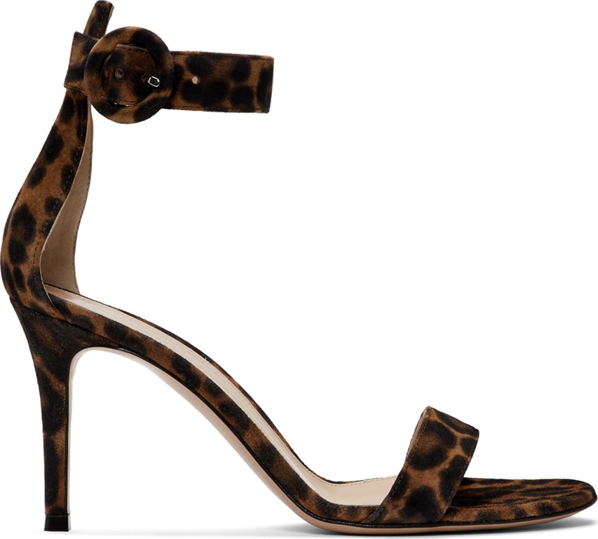 Gianvito Rossi Brown & Black Leopard Portofino Sandals