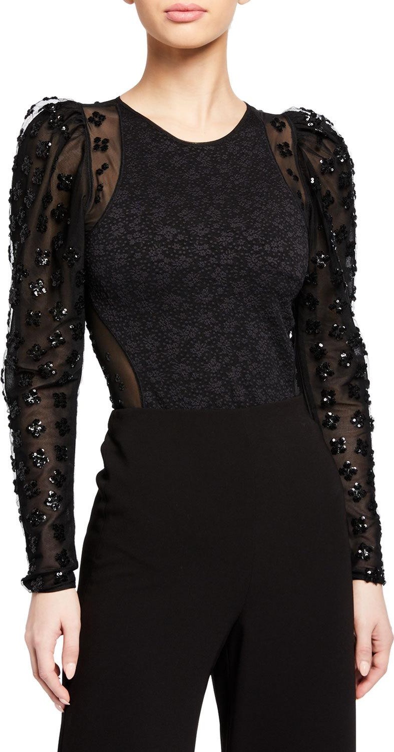 Opening Ceremony Sequin Jersey Puff-Sleeve Bodysuit