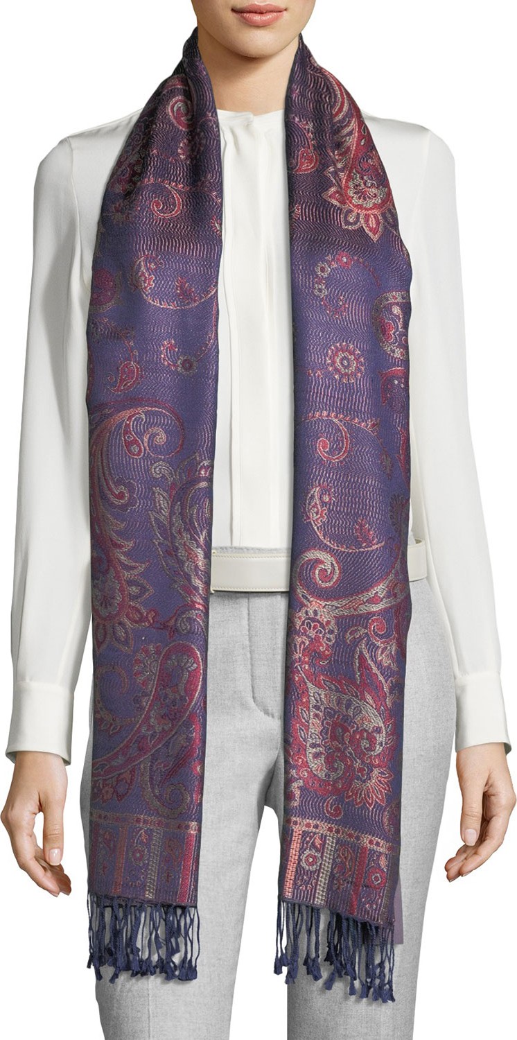 Sabira Fantasia Paisley-Print Silk Shawl