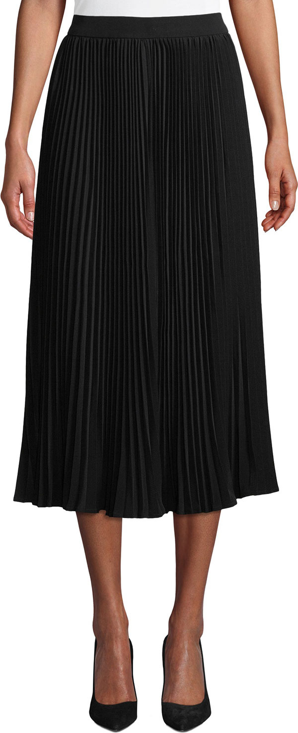 Co Allover Plisse Pleated Midi Skirt