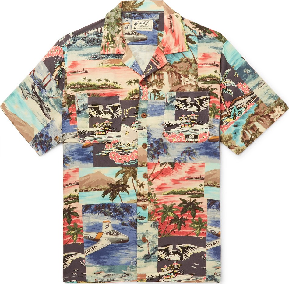 Rrl Slim-Fit Camp-Collar Printed Woven Shirt