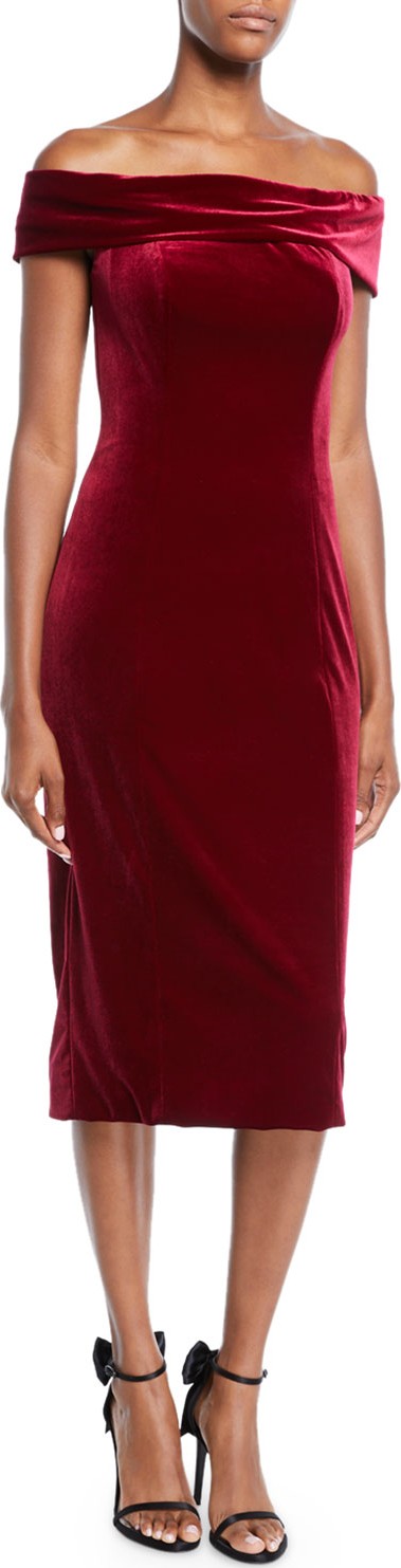 Theia Off-the-Shoulder Velvet Sheath Dress