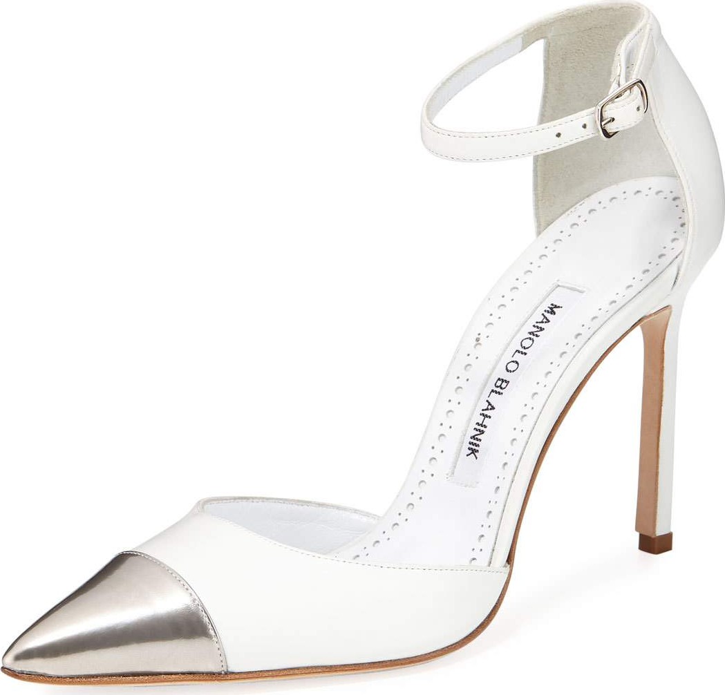Manolo Blahnik Trova Cap-Toe Leather 105mm Ankle-Wrap Pumps